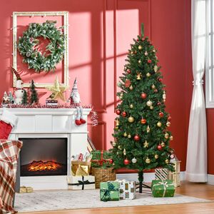 "6FT Pre-Lit Christmas <b>Tree</b> with Realistic Branch Tips for Indoor Home Decor-Warm <b>Light</b> PE PVC Material" - Product Image 2