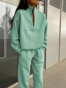 women tracksuit slim fit cotton <b>polyester</b> fabric zipper jogger set athletic gym training fitness wear Cheap Price Wholesale - Product Image 3