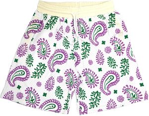 Shorts blancs en maille avec cordon de serrage, empiècements latéraux floraux et logo, style sportif, taille mi-haute, design respirant - Product Image 6