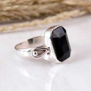 Handmade 925 Sterling Silver Black Obsidian <b>Cushion</b> Gemstone <b>Statement</b> Ring Adjustable Band Boho & Hippie Style Unisex - Product Image 2