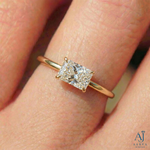 Anillo de Compromiso Clásico con Moissanita Corte Radiante, Chapado en Platino, Solitario con Puntas, Certificado por Terceros, para Mujer - Product Image 3