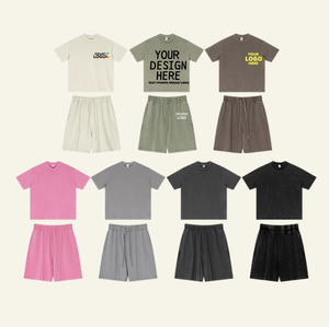 เสื้อยืดและกางเกงขาสั้นผู้ชายพิมพ์ลายโลโก้ตามสั่ง สีพื้น คอกลม สวมใส่สบายสำหรับฤดูร้อน พิมพ์ลายด้วยความร้อน ผ้าฝ้าย 100% - Product Image 1