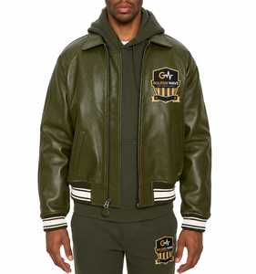 Chaqueta Bomber Varsity de Cuero de Alta Calidad, Fabricada por Goldenwave, con Diseño de Parche Bordado Personalizado, Estilo Urbano - Product Image 3