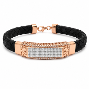18KT Solid Gold Black Braided <b>Leather</b> Diamond <b>Bracelet</b> for Men High Polish Geometric Luxury Design Wedding Party Gift Fine - Product Image 4