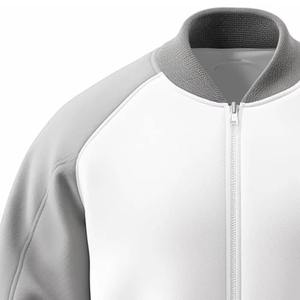 Blouson universitaire homme blanc et gris coupe droite couleur unie décontracté coupe-vent fermeture à bouton unique poches logo frontal - Product Image 5