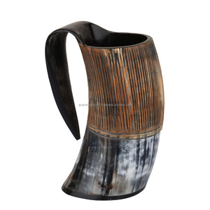 Fabriqué à la main personnalisé Viking sculpture en céramique corne à boire tasse hautement polie corne naturelle inde pour les cadeaux d'affaires-vin bière - Product Image 1