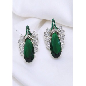 Alluring High Quality Brass Silver Plated Zircon Trendy <b>Stud</b> <b>Earring</b> Women Evening Look Party Wear Fashion Collection - Product Image 3