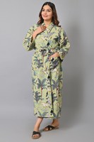 Robe longue décontractée pour femme en coton gaufré à motif floral, col en V, manches longues, légère, séchage rapide, imprimée à la main, printemps/été