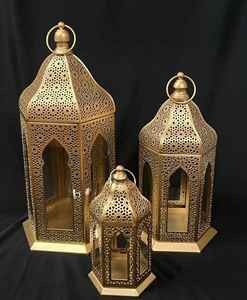 Ensemble de 3 lanternes marocaines en métal et verre, best-seller de Noël, de haute qualité, faites à la main, décoration d'intérieur, décoration de sol - Product Image 1