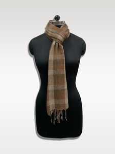 Écharpe longue en laine à carreaux pour femme, à porter au quotidien en hiver, bordure à franges brunes - Product Image 1