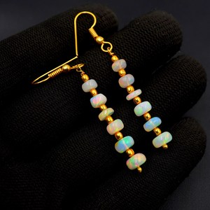 Natural Ethiopian <b>Opal</b> Beads Multi Fire <b>Earrings</b>, 14k Gold Gift For Her - Product Image 1