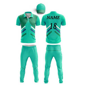 Custom Sublimated Cricket Uniform Men's Blue Short Sleeve Moisture Wicking Sportswear with Elastic Waist Pants and Cap - Product Image 2
