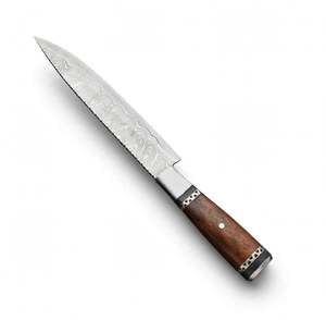 Cuchillo de Cocina Artesanal de Acero Damasco Ondulado con Mango de Madera de Nogal, Cuchillería Japonesa - Product Image 1