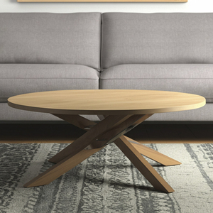 Premium Solid Mango Wooden Light Brown Finish Round Shape With Durable Cross <b>Legged</b> Home Living Room Center Sofa <b>Coffee</b> <b>Table</b> - Product Image 2