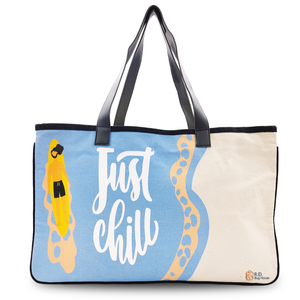 Eco Friendly <b>Canvas</b> Beach Tote <b>Bag</b> | Just Chill Print <b>Large</b> Capacity | Reusable Shopping Travel <b>Bag</b> PU Handle Shoulder Handbag - Product Image 1