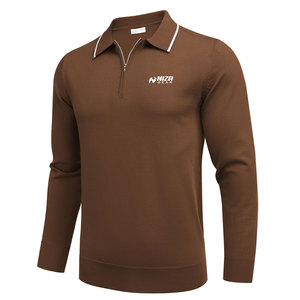 Pull en tricot à col zippé marron pour homme, manches longues, col rabattu, décontracté, respirant, vêtements d'hiver NIZA GEAR, respectueux de l'environnement - Product Image 1