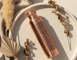 Pure Copper <b>Water</b> <b>Bottle</b> with Floral Etching Design | Leak-Proof, Jointless, <b>BPA</b>-<b>Free</b> & Non-Toxic | Ayurvedic Drinkware for Home - Product Image 5