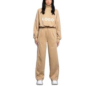 Women's <b>Black</b> Tracksuit Set Full Length Loose Fit Half-Zip Hooded Heat-Transfer Logo Streetwear Autumn Wear - Product Image 4