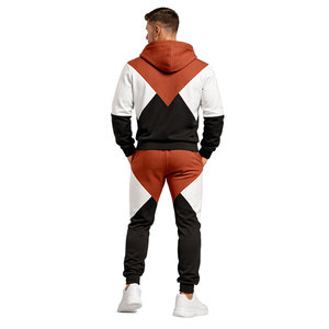 ชุดวอร์มบล็อกสีน้ำตาลสนิม-ดำสำหรับผู้ชาย เสื้อฮู้ดซิปและกางเกงจ็อกเกอร์ ชุดลำลองสำหรับออกกำลังกาย ฟิตเนส วิ่ง และสตรีทแวร์ - Product Image 5