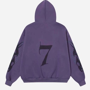 เสื้อฮู้ดดี้แบบซิป ยูนิเซ็กซ์ ทรงโอเวอร์ไซส์ ล้างสีแบบแอซิดวอช ประดับคริสตัล ปักโลโก้ แบรนด์เสื้อผ้าสตรีทแฟชั่น รับผลิตแบบ OEM - Product Image 4