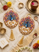 Décoration murale artisanale 3D Paon Shubh Labh en MDF, style traditionnel indien, pour le festival Diwali, Mandir Pooja, maison, bureau, vente en gros