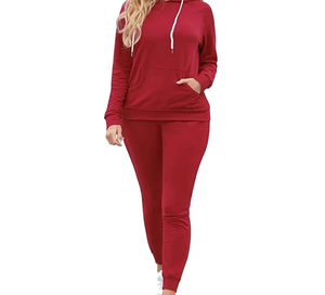 Casual Solid Color With Logo Women's <b>Hooded</b> Tracksuit Full <b>Zip</b>-Up Casual Loose Fit Solid Color Cotton Sweatshirt and Pants Set - Product Image 1