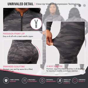Camo Printed Plus Size Compression Jumpsuit Half-<b>Zip</b> Full Body One Piece Women's Yoga Fitness Four-Way Stretch Water Resistant - Product Image 6