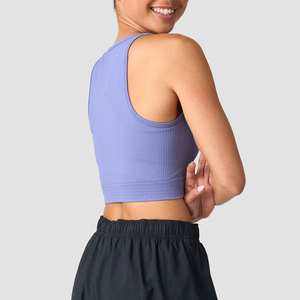 Camiseta sin mangas con diseño de cuello en V profundo, parte inferior acanalada, alta elasticidad, para mujer, elástica, para correr, hacer ejercicio, informal, para exteriores, chaleco de verano - Product Image 2