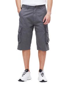 Shorts cargo 100 % coton pour homme, décontractés, d'été, pour la randonnée, taille élastique, décoration numérique vintage, couleur unie, longueur genou, tricotés - Product Image 3