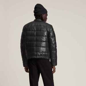 Blouson en cuir matelassé léger et imperméable de couleur unique, style fermeture éclair, pour homme – Nouveauté - Product Image 2