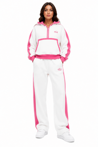 Ensemble de survêtement bicolore pour femme avec sweat à capuche à col montant et pantalon décontracté, bandes latérales personnalisées, OEM, collection automne - Product Image 4
