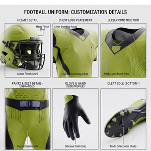 Ensemble d'uniformes de football américain personnalisés, vert, polyester, maillot ajusté une pièce, anti-transpiration, vêtements de sport pour adultes, service OEM - Product Image 6