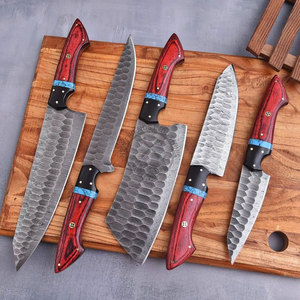 Nouvel ensemble de couteaux de cuisine 5 pièces en acier Damas, faits main sur mesure, à lame pleine, durables, tranchants, ambidextres, avec manches en pierre et Pakkawood - Product Image 2