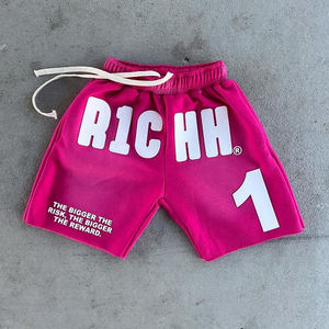 กางเกงขาสั้นลำลองผู้ชาย Richhh สีพื้น พิมพ์ลายยางนูน เอวผูกเชือก ผ้าถักระบายอากาศ ความยาวสั้น โลโก้ด้านหน้า - Product Image 3