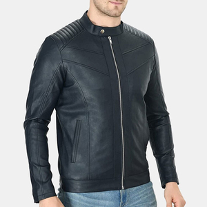 Veste en cuir de qualité supérieure pour hommes, 100% cuir véritable, cuir souple, tissu en toile, logo sur le devant, vestes pour hommes - Product Image 6