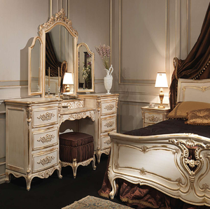 Traditional teak wood raw carved <b>dressing</b> <b>table</b> with large ornate <b>mirror</b> frame, available at wholesale prices. - Product Image 5