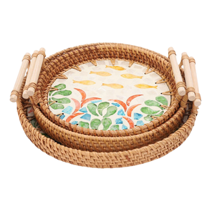 ถาดลายปลาโมเสกมุกแท้พร้อมหูจับหวาย ถาดเสิร์ฟขายส่งยอดนิยม - Product Image 1