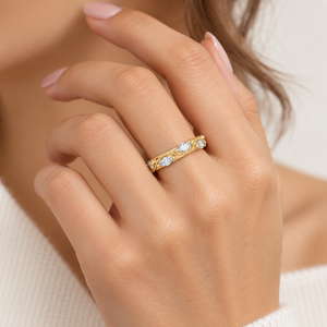 แหวนเพชรทรงมาร์คีส์ วินเทจ ลายคลื่น สำหรับผู้หญิง ทอง 10K/14K/18K เงินแท้ 925/935 สำหรับงานหมั้นและวันครบรอบ - Product Image 2