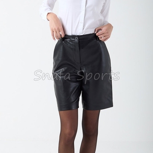 High Quality Women's Genuine Cowhide Leather Breathable Windproof Eco-Friendly OEM Custom Pockets Streetwear Outdoor Shorts - Product Image 3