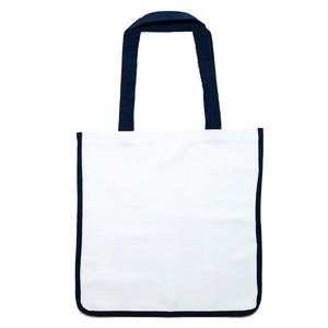 Custom Logo <b>Canvas</b> <b>Tote</b> Bag Medium Size White with Navy Trim Carry Handles Reusable for Daily Use - Product Image 3