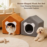 Lit pour animaux de compagnie en forme de maison, confortable et douillet, avec coussin amovible