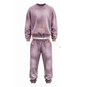 Ensemble de sweat-shirt à col rond pour homme, couleur unie violette, 100% coton, 350 g/m², vêtements décontractés, tricot en molleton français, style automne, jogging - Product Image 1