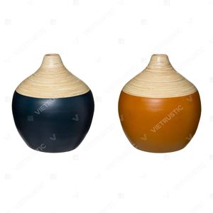 Colección actualizada Vietrustic: Florero de bambú hilado con diseño floral colorido para decoración de sala de estar, florero para plantas - Product Image 3