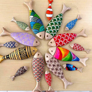 Figurines de poissons en bois peintes à la main, décorations colorées en bois pour la maison, thème plage, pour table - Product Image 5