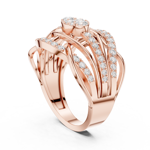Anillo de Compromiso Ovalado de Oro Rosa con Diamantes y Diseño Cruzado con Diamantes Laterales para Mujer - Product Image 3