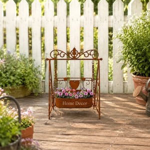 Fontaine de jardin suspendue moderne en fer forgé avec motif cœur, support de sol multifonctionnel pour pot de fleurs extérieur - Product Image 1