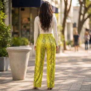 Luxury embossed Python Leather Pants for Women, High Waisted golden Snakeskin Leather Women Biker <b>Trouser</b> - Product Image 2