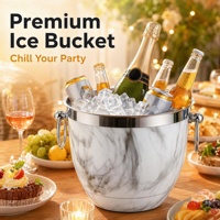 Seau à glace isotherme en acier inoxydable à double paroi effet marbre avec poignées pour champagne et vin, idéal pour les bars et les fêtes