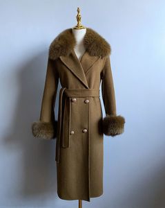 Veste en cachemire d'agneau pour femme, col en fourrure de renard véritable, pour l'hiver, Black Friday - Product Image 6