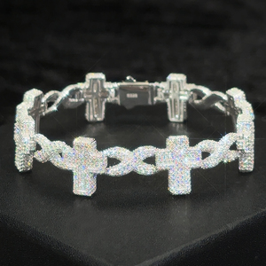 Pulsera de Plata 925 con Moissanita y Diamantes para Hombre, Cadena Cubana Iced con Cruz, Joyería Religiosa Gótica de Lujo, Regalo para Él, Uso Diario - Product Image 1